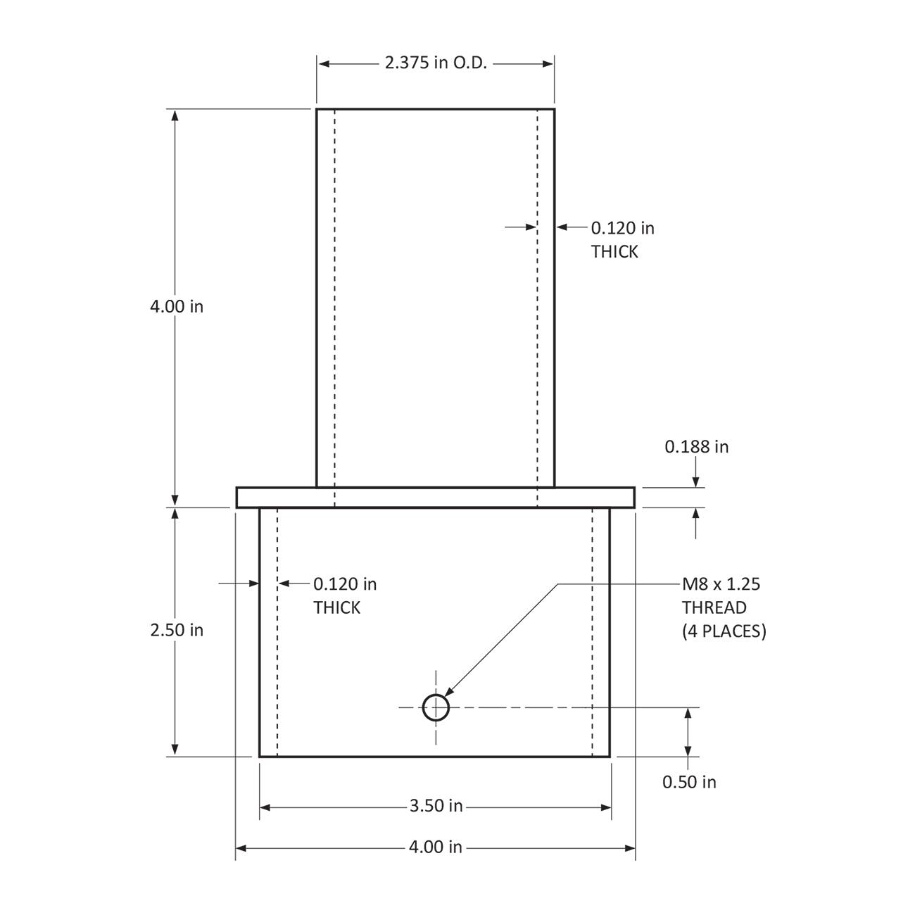 Tenon Adapter 10029 Dimensional Drawing
