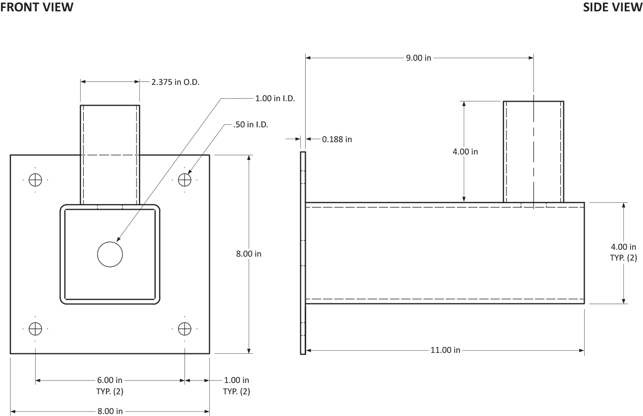 Tenon Arm for Wall Mounting_10087_Dimensional Drawing