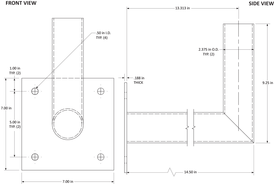 14 Inch Right Angle Bracket For Wall Mounting-555829-Dimensional Drawing