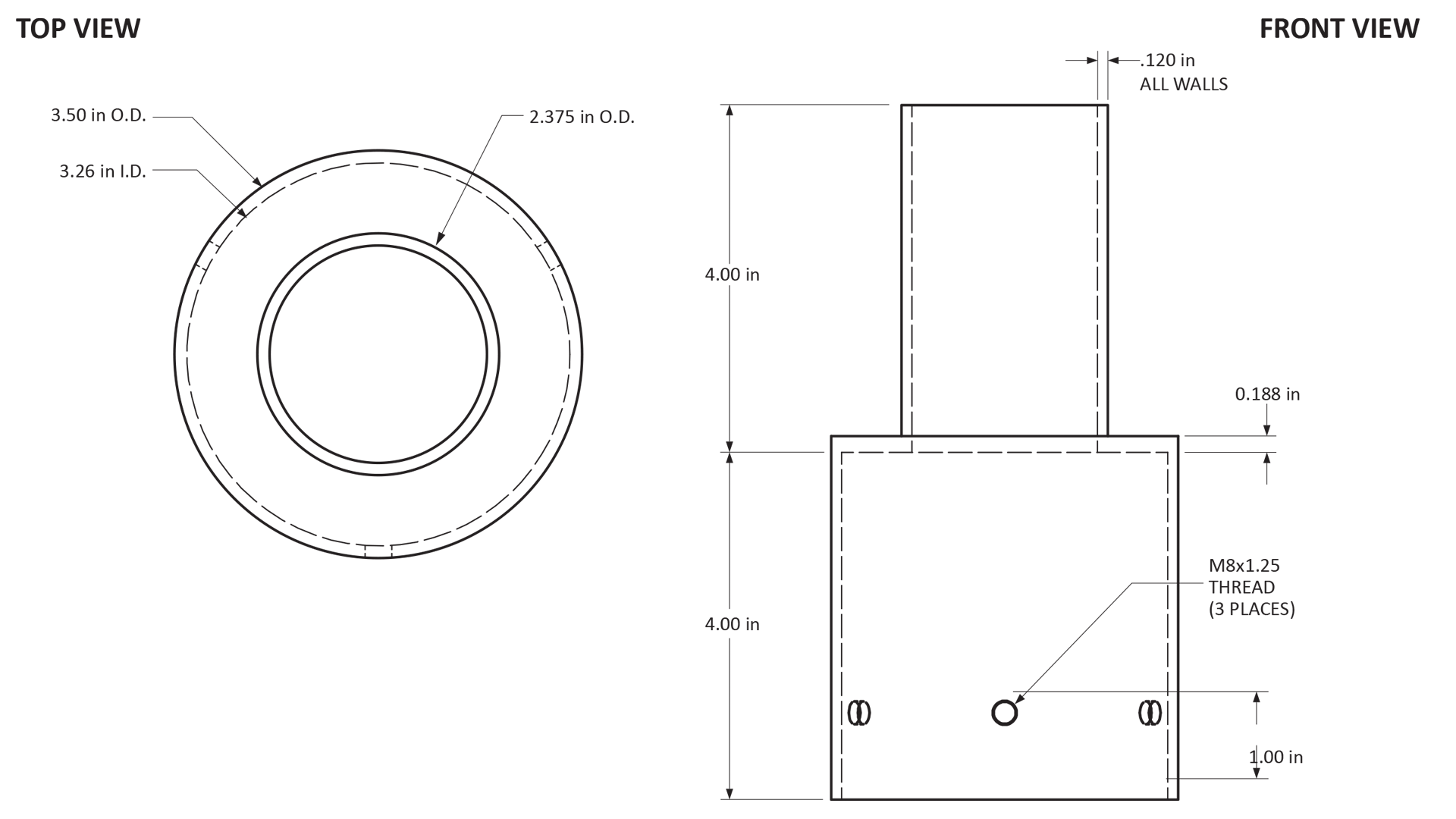 Tenon Adapter for 3 Inch Round Poles-555864-Dimensional Drawing