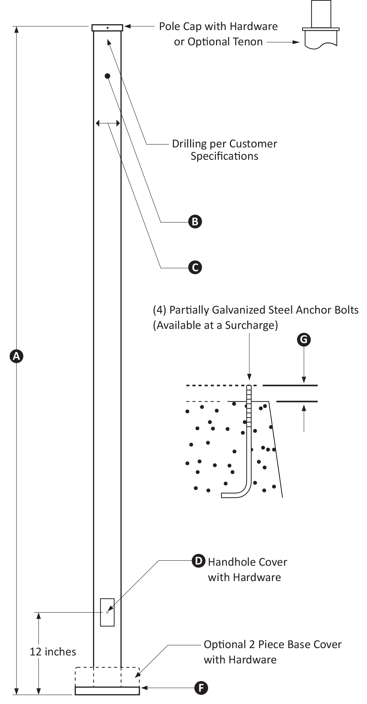 35 Foot Square Straight Light Pole - Pro's Choice Heavy Duty