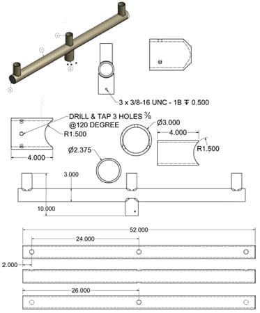 Bullhorn Bracket 10049 Dimensional Drawing