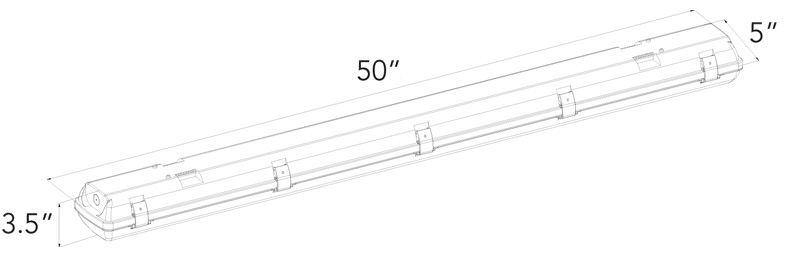 40 Watt Vapor Tight LED Strip Light, 4 Foot Length Dimensional Drawing