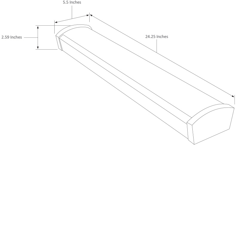 2 Foot Long 20 Watt LED Wraparound Light LEDWA2 Dimensional Drawing