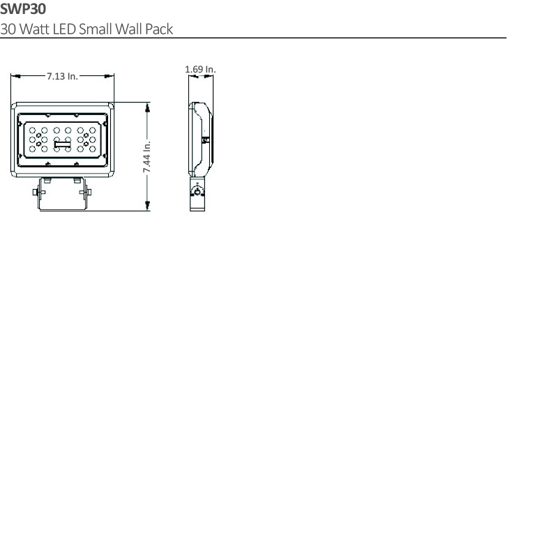 Small 30 Watt LED Wall Pack Dimensional Drawing