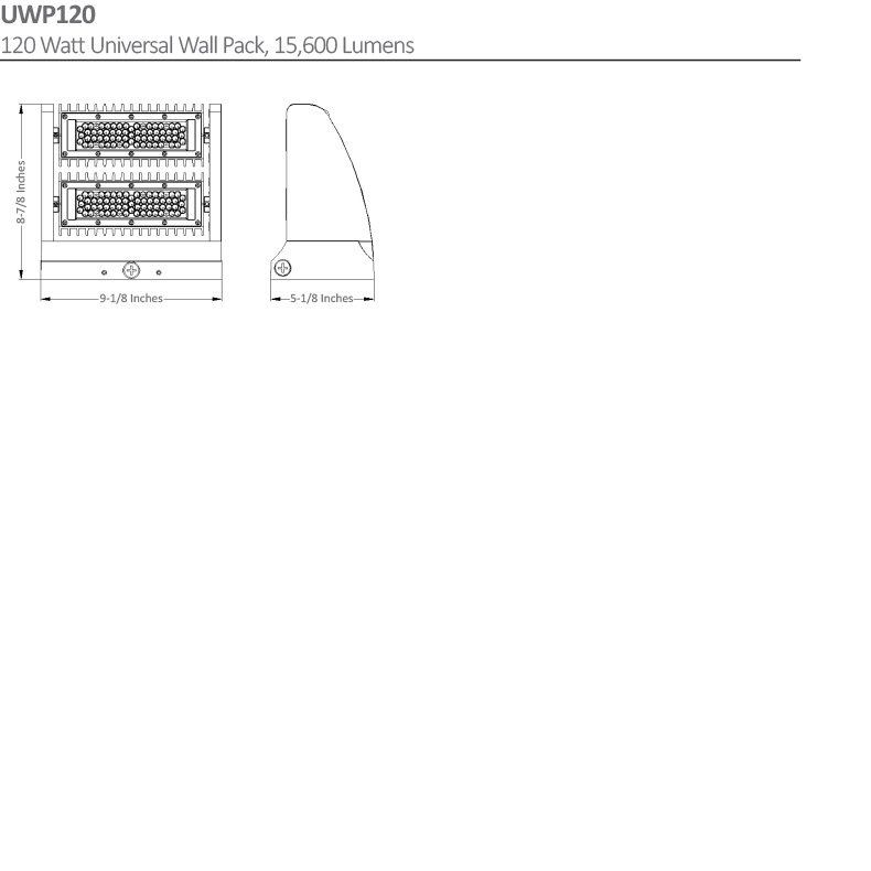 120 Watt Universal LED Wall Pack Dimensional Drawing