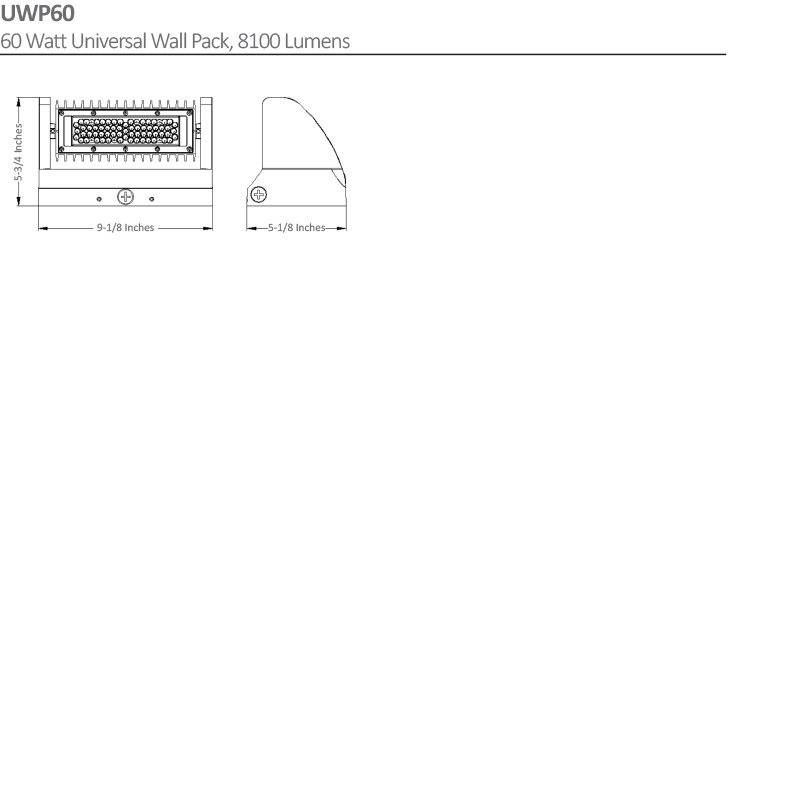 60 Watt Universal LED Wall Pack Dimensional Drawing