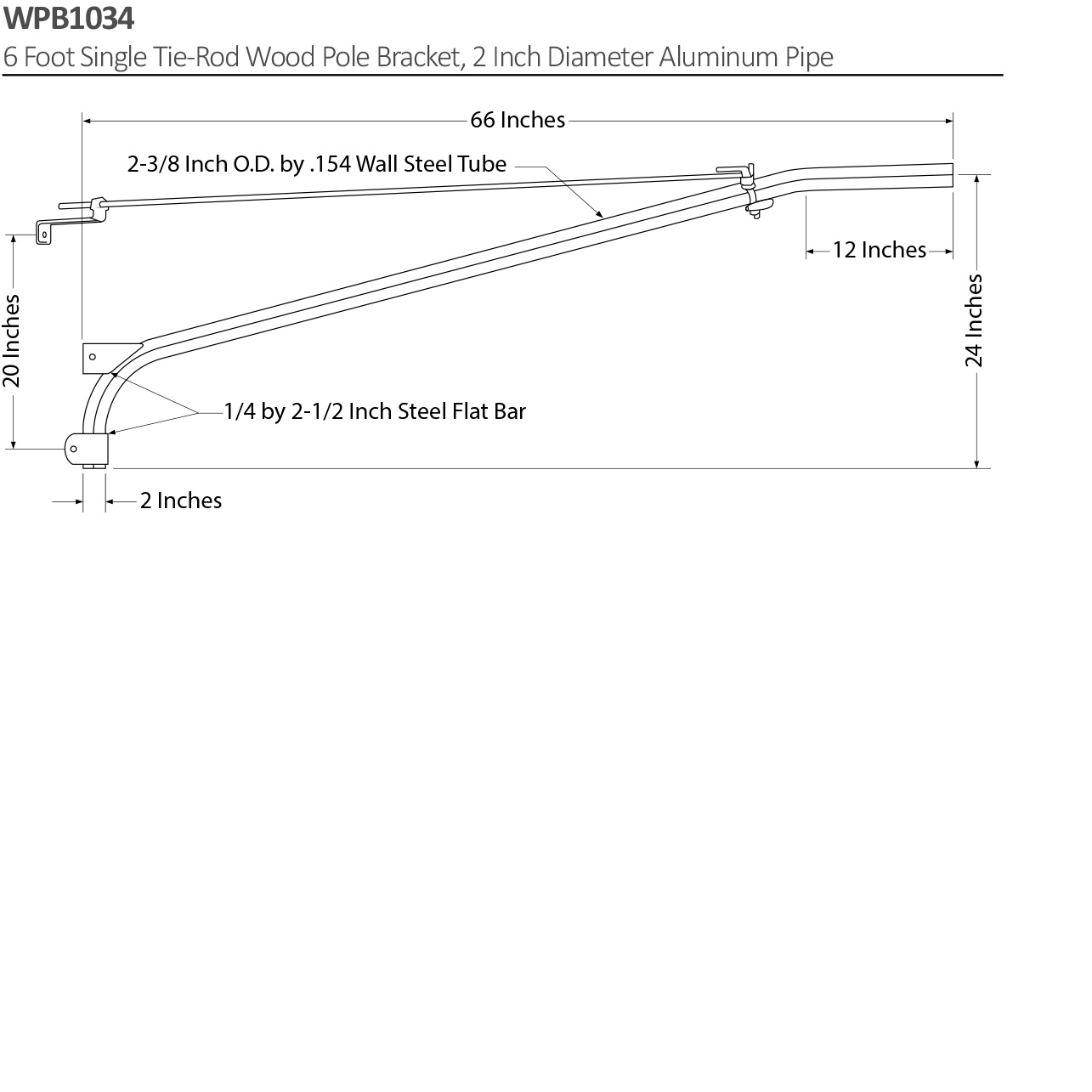 6 Foot Wood Pole Bracket Dimensional Drawing