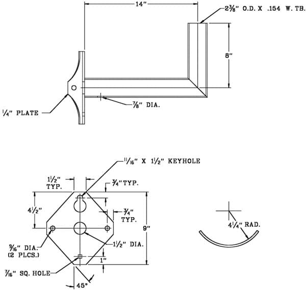 Right Angle bracket WPB1144 Dimensional Drawing