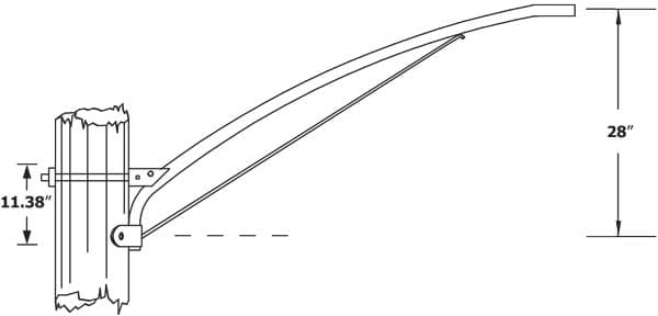 6 Foot Upsweep Underbraced Wood Pole Bracket, 1-1/4 Inch Diameter Aluminum Pipe. Item #: WPB1165